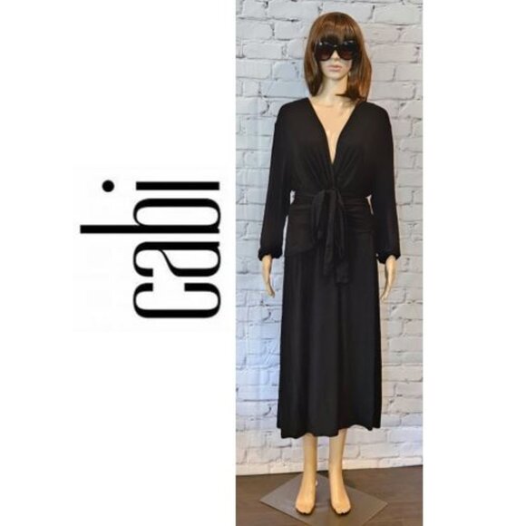 CAbi, Black long sleeve v-neck wrap dress - Picture 2 of 12